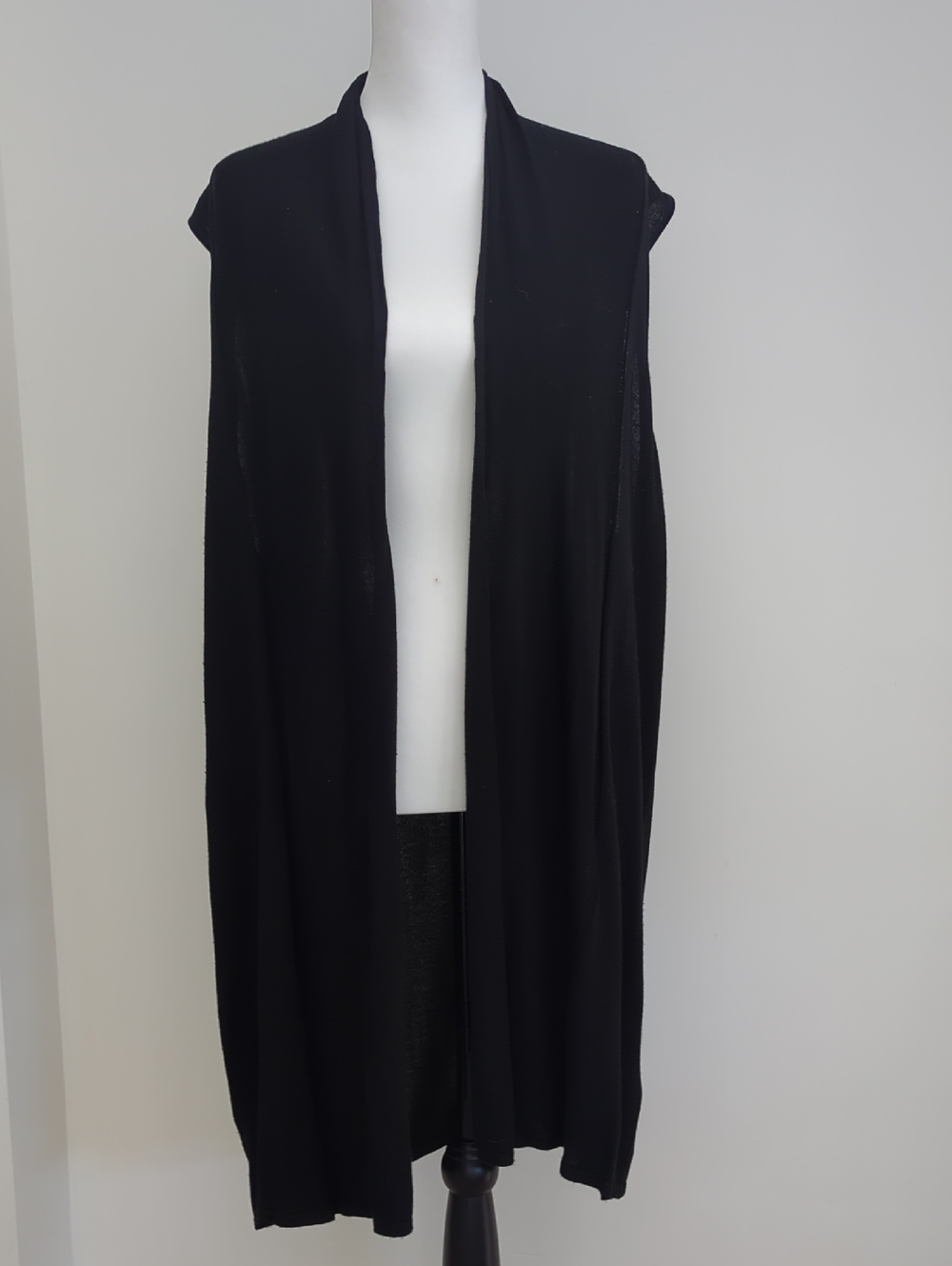 Joseph A. Long Black Open Front Sleeveless Cardigan Duster Vest 1X